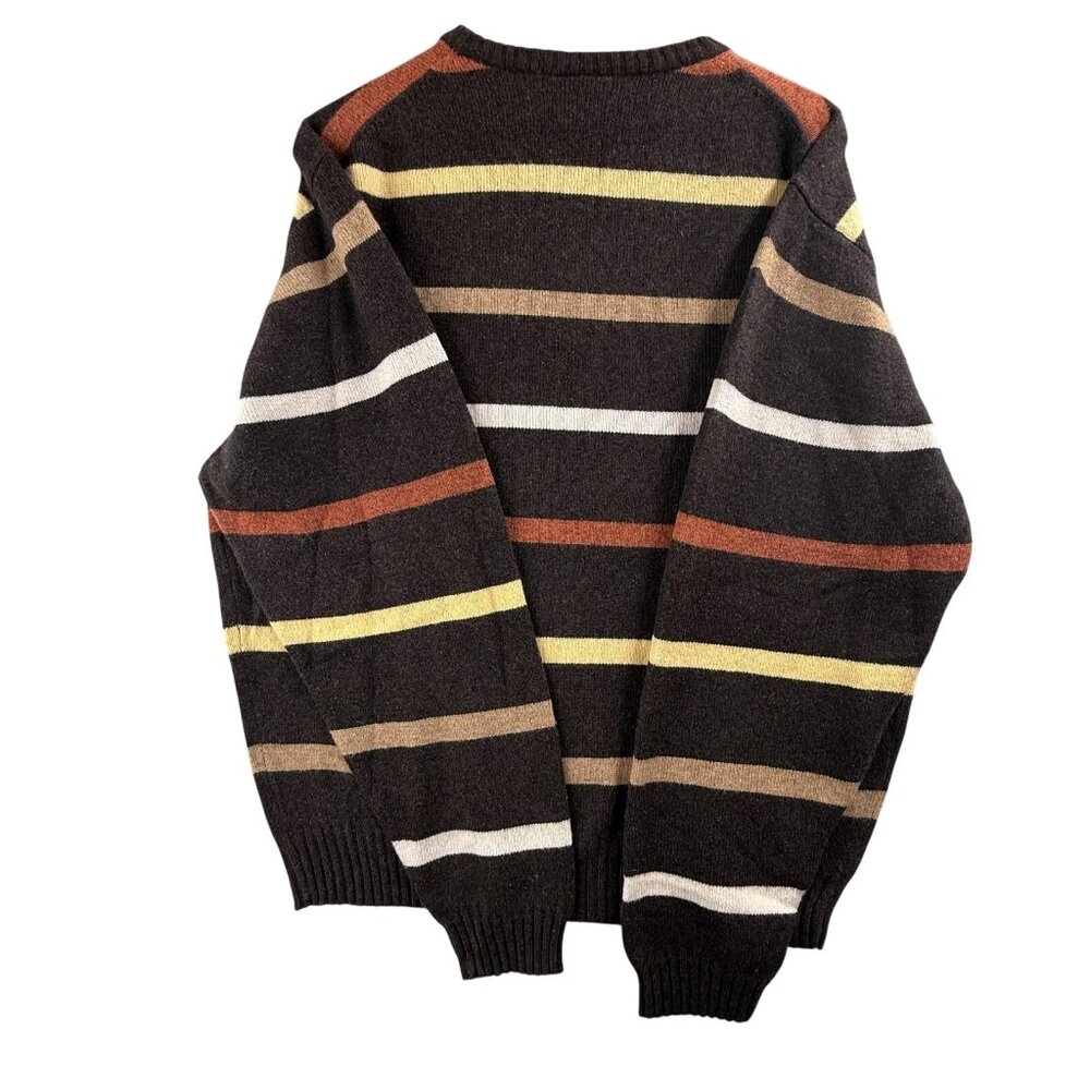 Jos A Bank Sweater Mens Large Brown V Neck Lambswool Striped Knit Pullover New - Picture 6 of 14